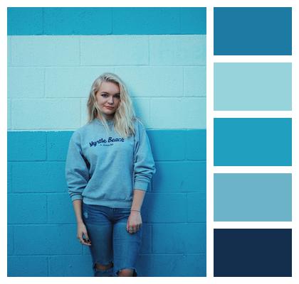 Blue Wall Girl Wall Woman Blonde Image